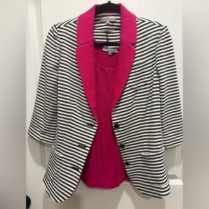 2-Piece People Like Frank Black and White Striped Blazer with Pink Lapel